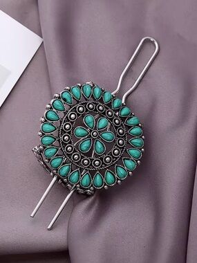 Turquoise Teardrop Floral Hair Fork